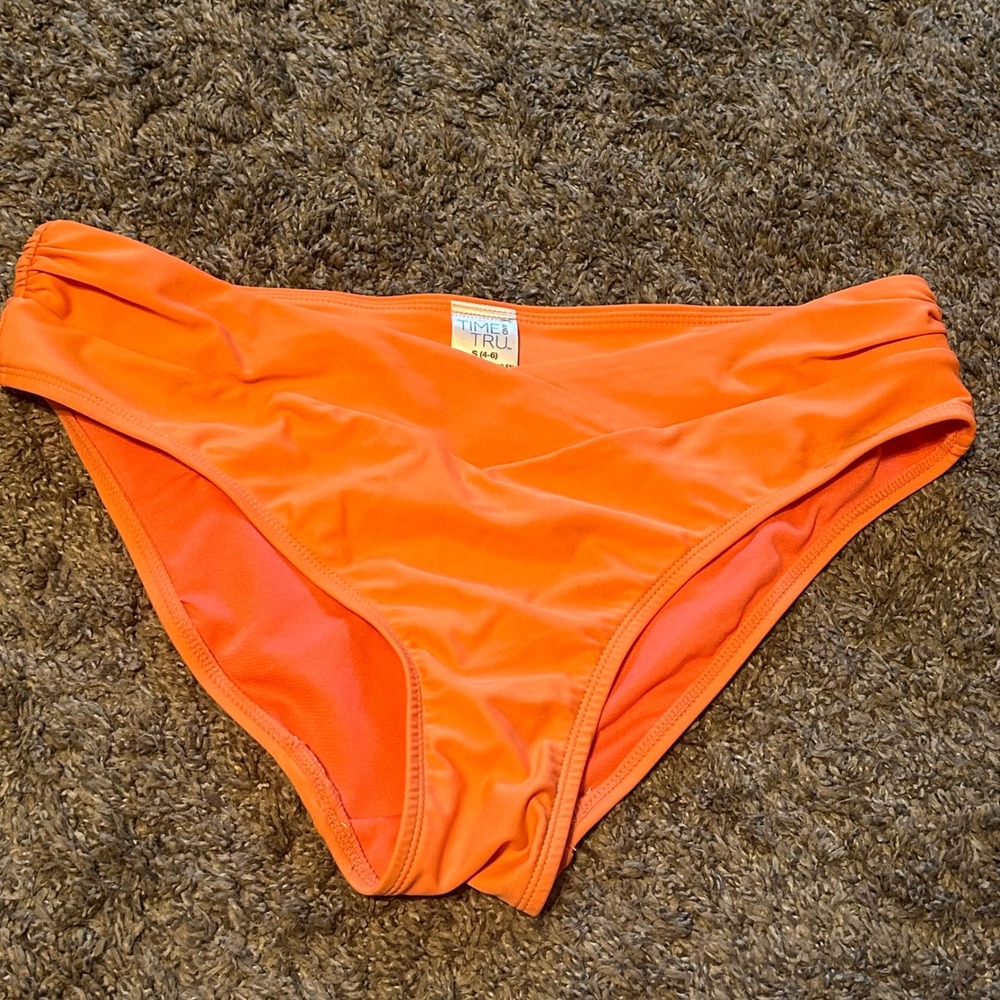 Time and Tru Orange V-Front Ruched Bikini Bottoms Small 4-6 Swimwear